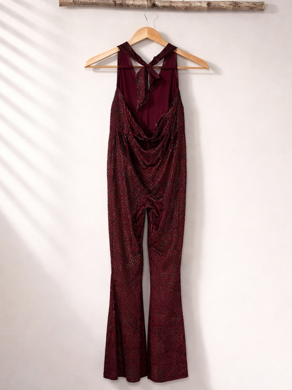 Motel Rocks Burgundy Patterned Halter Jumpsuit - Picture 4 of 10